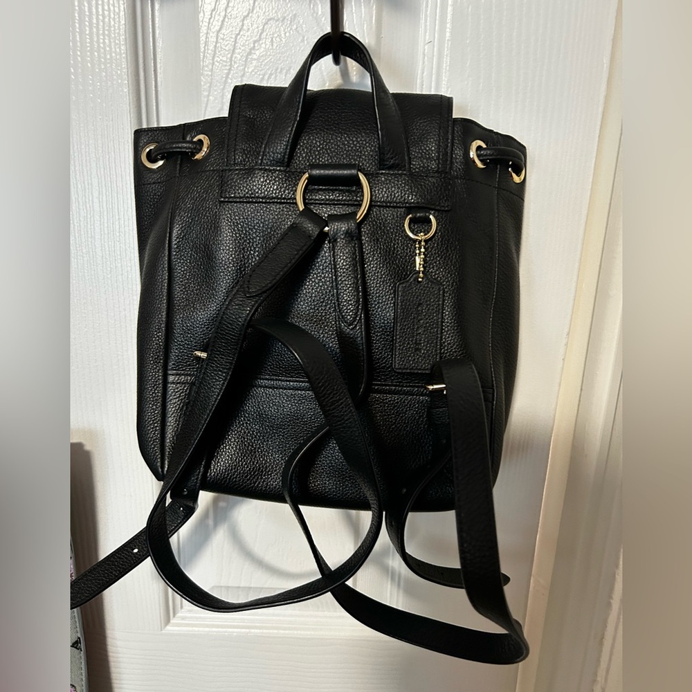 Coach Mini Turnlock Rucksack Backpack in Black Pebble Leather - Picture 2 of 14